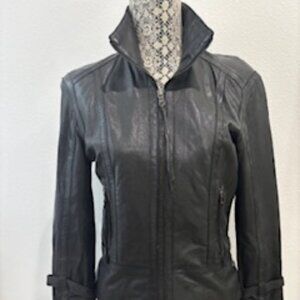 Andrew Marc New York Black Leather Moto Jacket Small